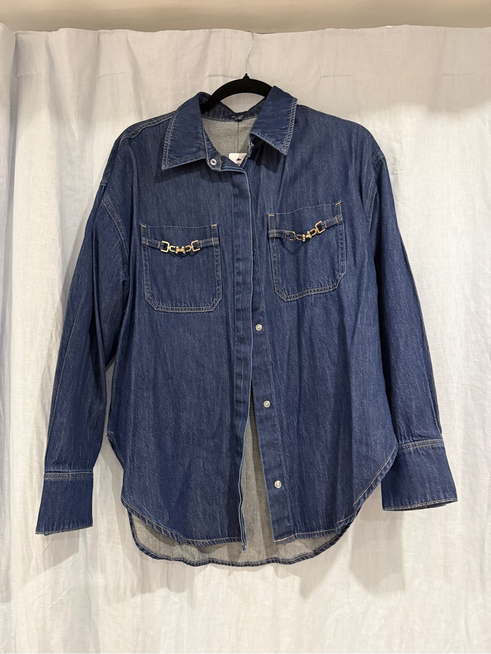 Express Dark Indigo Denim “shacket” with Gold Horsebit Accent (shirt/Jacket) NWT